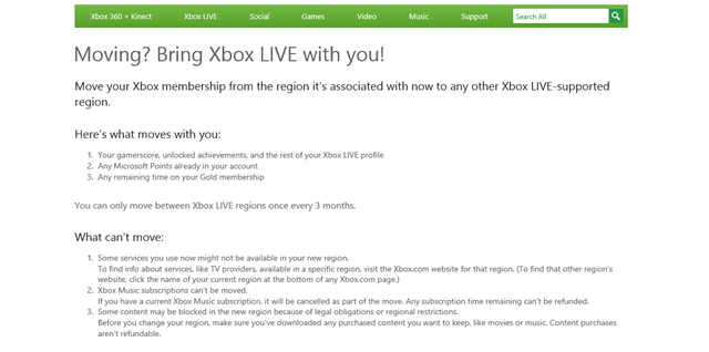 Xbox LIVE 帐户区域自助迁移服务开放