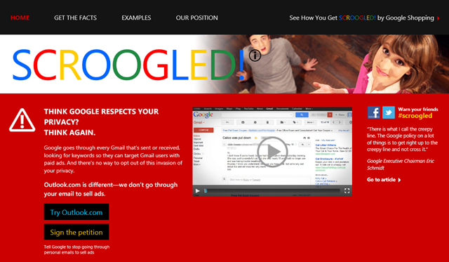 微软 Scroogled 广告第二篇，针对 Gmail 侵犯用户隐私