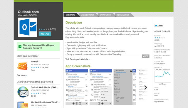 界面重新设计：Outlook.com 发布新版 Android 应用