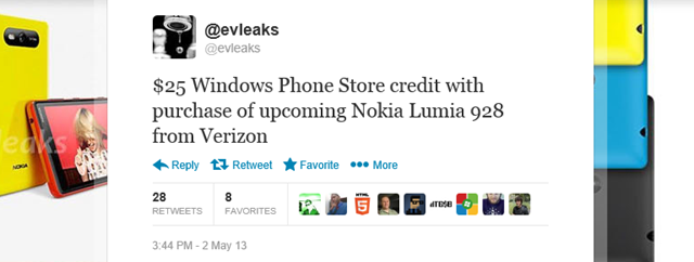 传 Nokia Lumia 928 将附赠 $25 用于购买应用