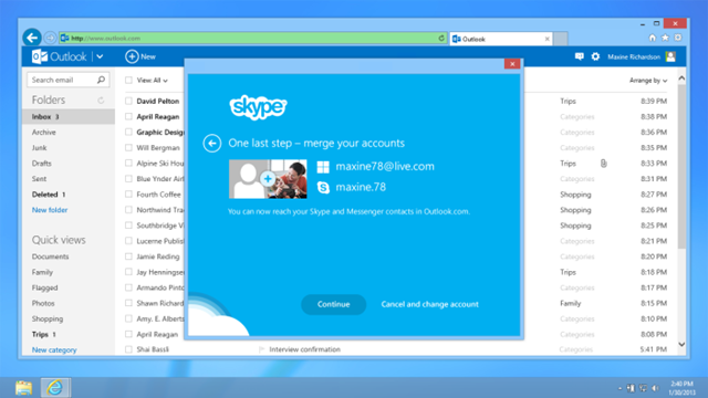 Skype for Outlook.com 预览版开始部署