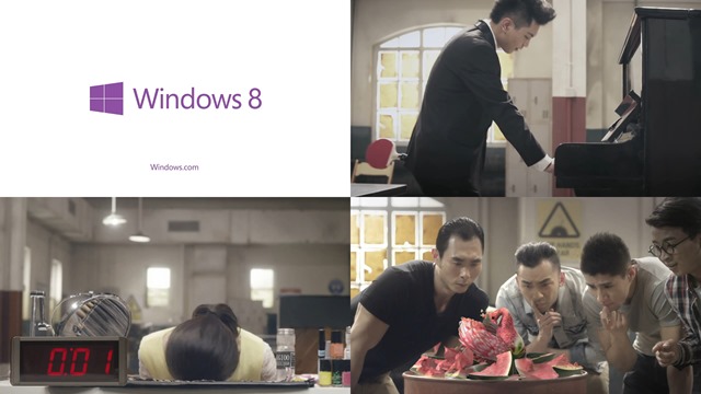 Windows 8 亚洲创意广告：西瓜、钢琴与乒乓、化妆