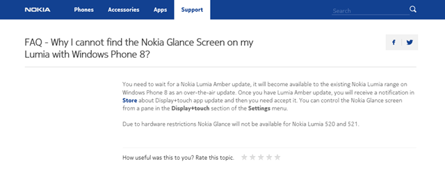 诺基亚确认 Glance Screen 支持除 Lumia 52x 所有 WP8 Lumia