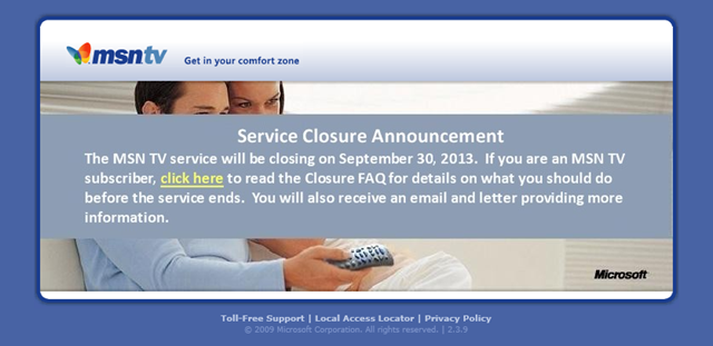微软将于 9 月 30 日关闭 MSN TV 服务