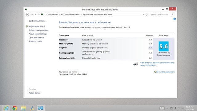 Windows 8.1 预览版中 Windows 体验指数被删除