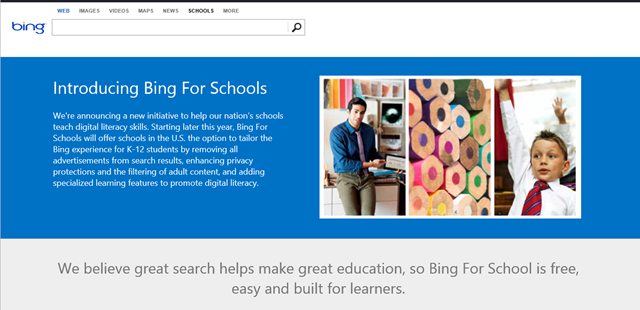 微软宣布 Bing for Schools 教育计划