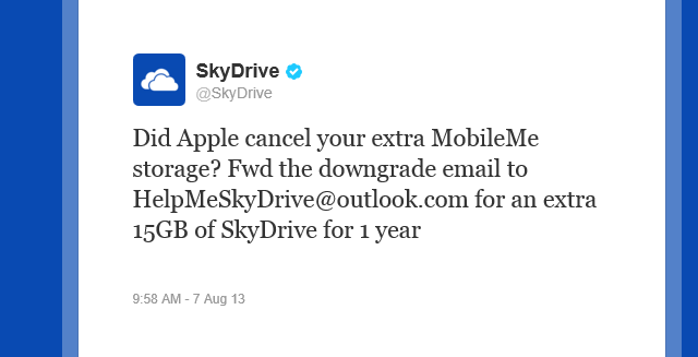 微软向 MobileMe 用户赠送 1 年 15GB SkyDrive 扩容