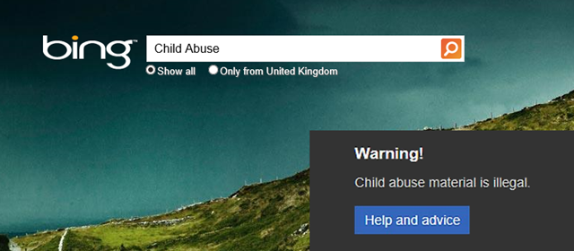 必应 Bing 英国率先提供儿童虐待关键词搜索警告