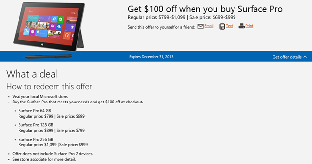 微软 Surface Pro 初代降价 $100，价格 $699 起