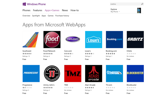 微软将移动版网站打包为 Windows Phone WebApps