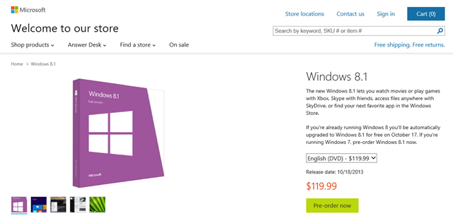 Windows 8.1 已开始接受预订