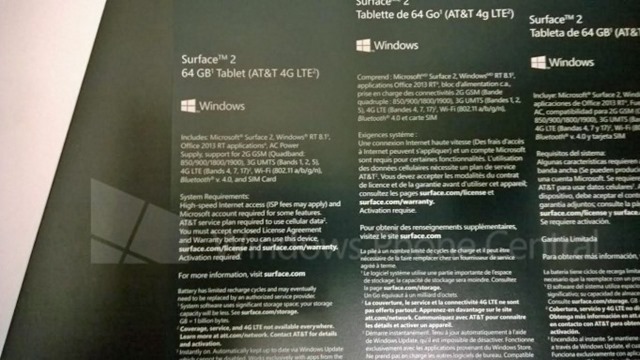 AT&T 4G LTE 版 Surface 2 包装曝光，价格 679 美元