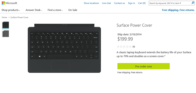 带电池键盘套 Surface Power Cover 开始接受预订