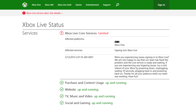 Xbox One Titanfall 上市之际，Xbox LIVE 服务宕机