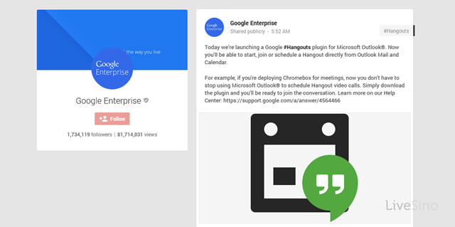Google Hangouts 推出 Outlook 视频会议插件