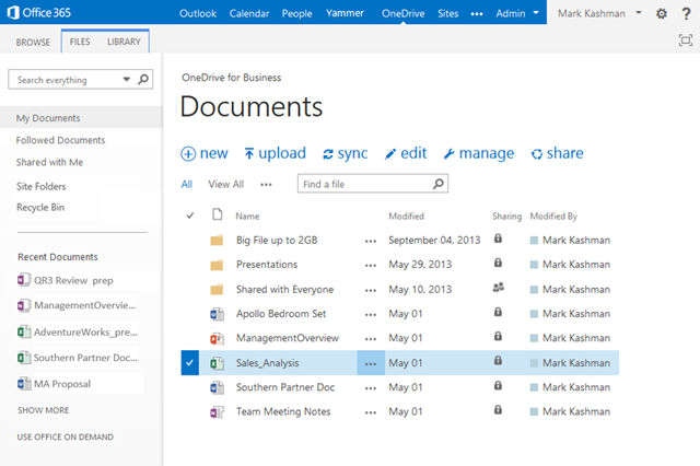 Office 365 云端 OneDrive 企业版获得服务更新