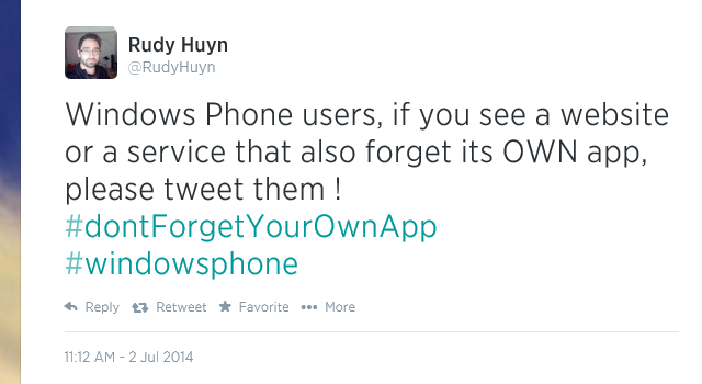 Rudy Huyn 发起“不要忘了你的应用”提醒开发者持续维护 WP 应用
