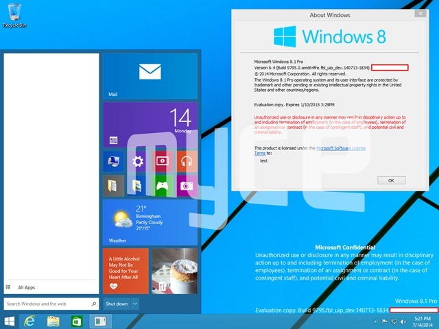 Windows 9 新截图：开始菜单和窗口化运行 Modern 应用