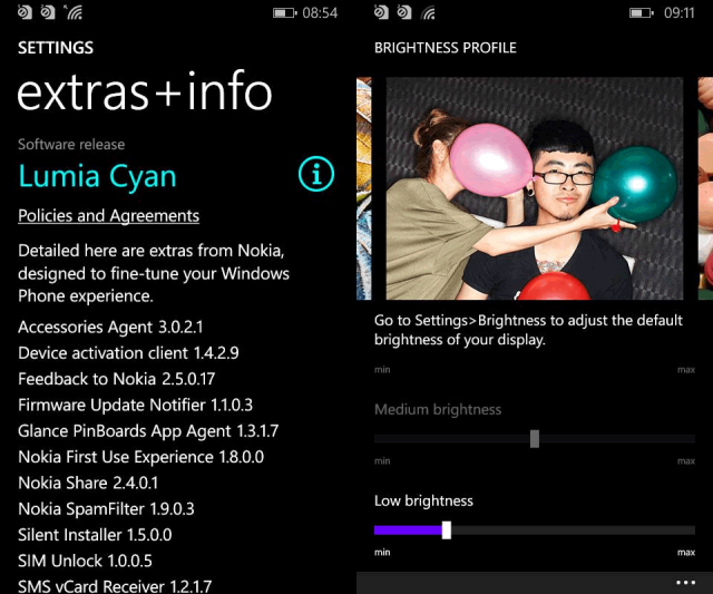 Lumia Cyan 加入可调屏幕亮度条选项、设备中心