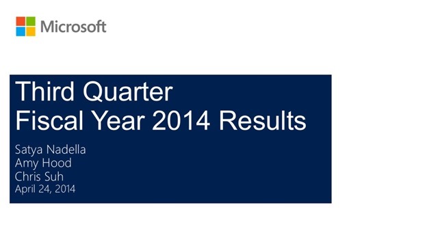 微软 2014 财年 Q3 财报：收入下降，净利润 56.6 亿美元