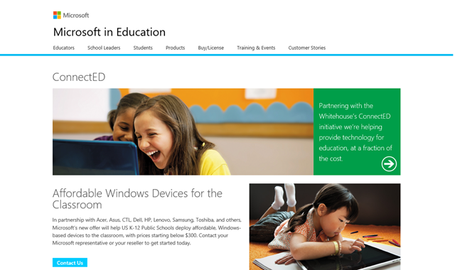 微软向美国学校推 $300 以下 Windows 8.1 设备