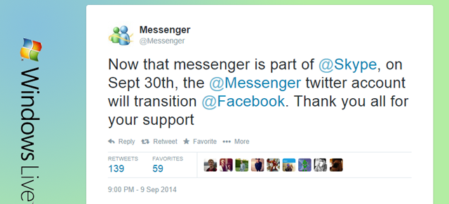 微软将 @Messenger Twitter 账号赠予 Facebook