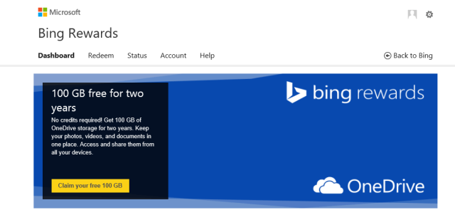 微软向 Bing Rewards 用户赠送 2 年 OneDrive 100GB 扩容