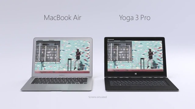 微软新广告：联想 Yoga 3 Pro 较量 MacBook Air