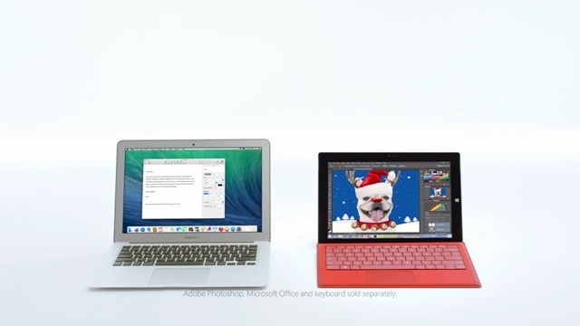 微软开始圣诞广告：Surface Pro 3 vs. MacBook Air