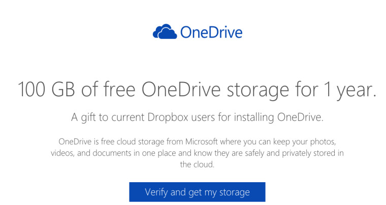 微软向 Dropbox 用户赠送 OneDrive 100GB 存储扩容