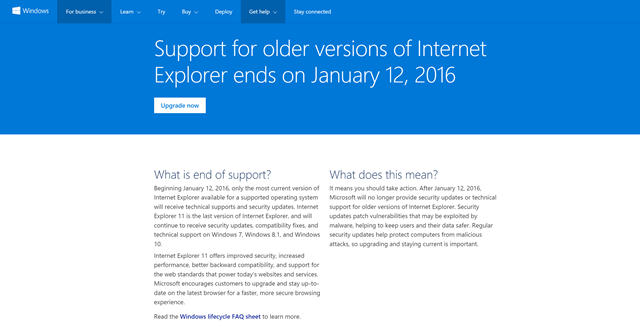 微软下周正式结束旧版 IE8、IE9 和 IE10 技术支持