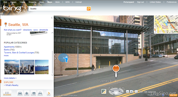 必应 Bing 地图: Silverlight, 增强版鸟瞰视图, 街景服务, Photosynth….