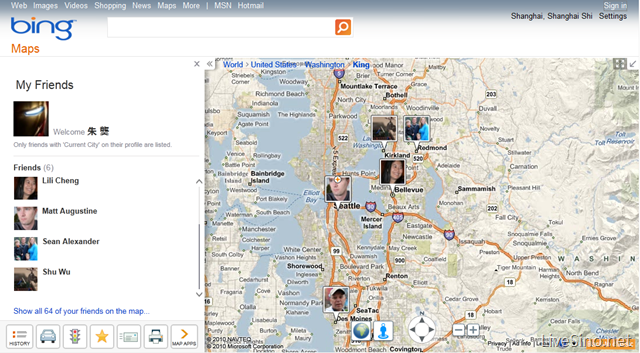 新 Bing Maps 应用：我的 Facebook 好友住哪