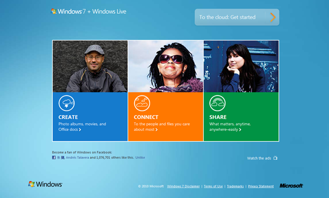 Windows 7 + Windows Live 新站点: To The Cloud