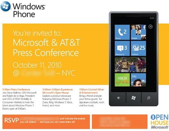 微软与 AT&T 共同举办 10 月 11 日 Windows Phone 7 发布会