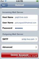 如何设置 Windows Live Hotmail 的 POP3（以 iPod Touch 为例）
