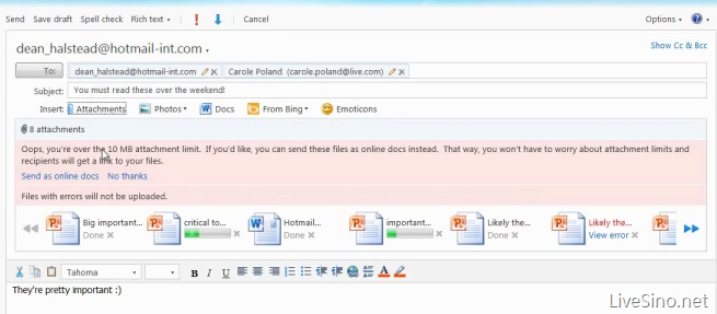 新版 Hotmail Wave 4: 附件、照片分享与 Office 文档