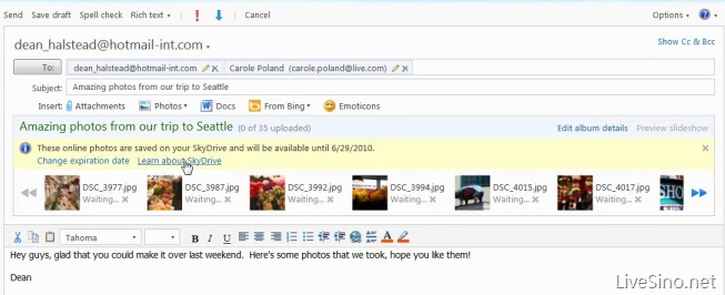 新版 Hotmail Wave 4: 附件、照片分享与 Office 文档