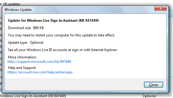 Windows Live Sign-In Assistant 通过 Windows Update 更新