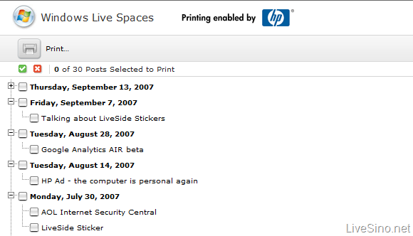 Windows Live Spaces 更新